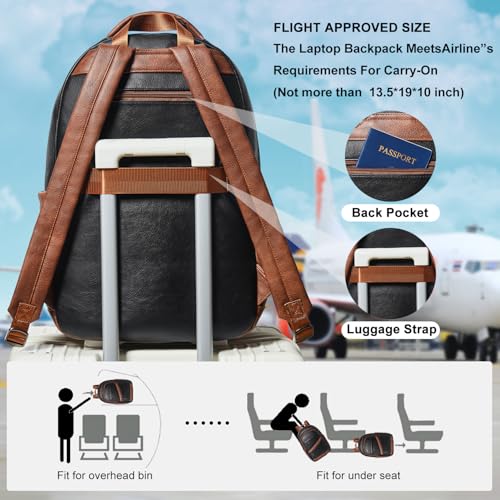 LATMAP Backpack for Women Men - Vegan Leather Backpack Purse Travel Carry-on Bag College Bookbag Work fits 16.5" Laptop,Black&Brown - color: Black&brown