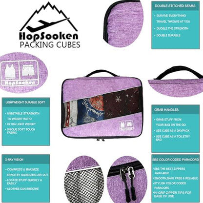 5 Set Packing Cubes for Travel Large Suitcase Luggage Organizer Bags Travel Accessories Vacation 4 Cubes 1 Laundry Pouch Bag - color: Snow Purple