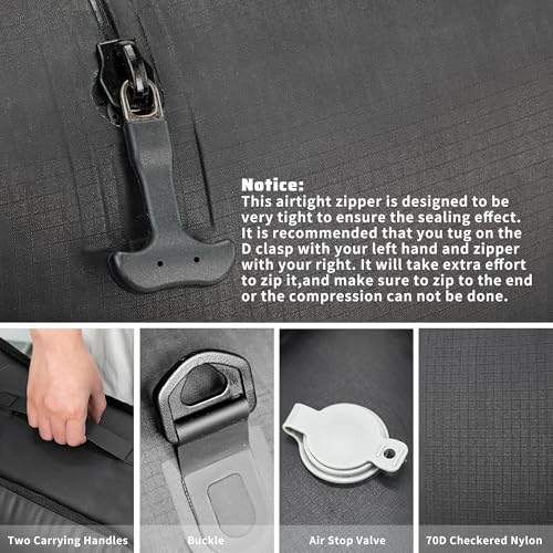 ONTYZZ Travel Vacuum Compression Bags 12 inch Space Saver Bags Vacuum Travel Case with IP67 Waterproof Zipper for Socks, Underwear, One Bag Black - color: 12'' One Bag