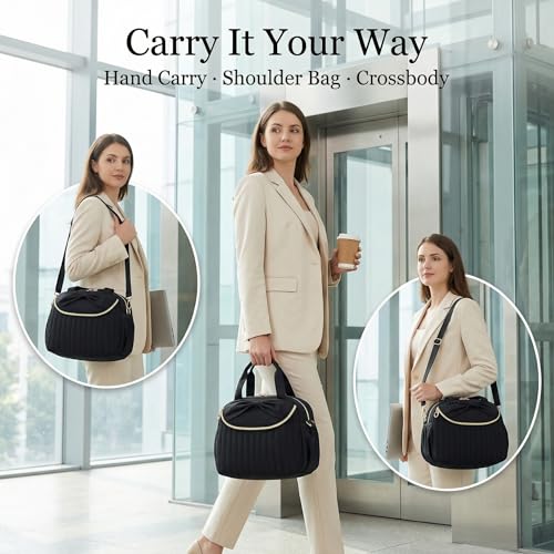 Bluboon Lunch Bag for Women, Insulated Lunch Tote with Shoulder Strap, Cute Large Lunch Box for Work, Teacher Nurse Lunch Cooler Bag for Office, Picnic, Travel - color: Black