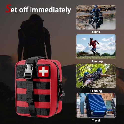 Universal IFAK Trauma First Aid Kit Molle Pouches Emergency Survival Kit Suitable for Home, car, Travel, Camping, Hiking, Sports, Outdoor Emergencies-Quick Response First Aid Essentials (Red) - color: Red