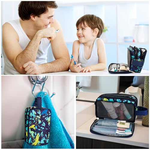 Shark Kids Toiletry Bag for Boys, Travel Toiletry Bag for Little Young Boys Waterproof Hanging Wash Bag Toddler Traveling Toiletries, Navy - color: Shark-Navy