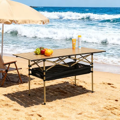Outdoor Folding Table, 7.93LBS Ultralight Camping Table with Built-in Storage & Carry Bag, 225LBS Heavy Duty Aluminum Tabletop Carbon Steel Frame for Camping, Picnic, Beach, BBQ - color: Yellow
