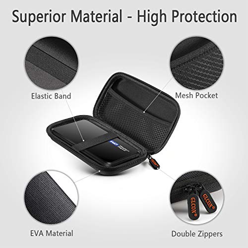 External Hard Drive Case - GLCON Shockproof EVA Carrying Case for WD My Passport Element Seagate Expansion Backup Toshiba 1TB 2TB 4TB - High Protection Portable Travel Electronic Power Bank Bag - color: Black