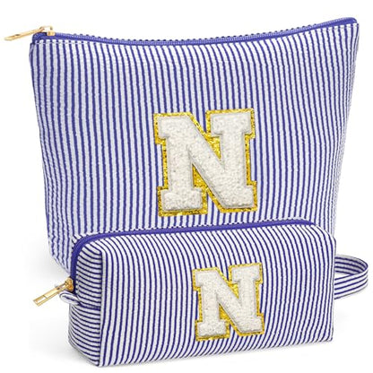 Initial Travel Toiletry Bag for Women - Travel Essentials, Travel Makeup Bag Small Cosmetic Make up Bag Cute Stuff Birthday Gifts for Women Mom Girlfriend Teacher, Blue Letter N - color: Blue, style: N