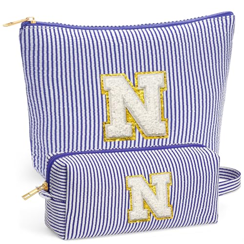 Initial Travel Toiletry Bag for Women - Travel Essentials, Travel Makeup Bag Small Cosmetic Make up Bag Cute Stuff Birthday Gifts for Women Mom Girlfriend Teacher, Blue Letter N - color: Blue, style: N