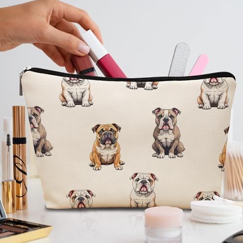 English Bulldog Dog Makeup Bag, English Bulldog Lovers Gifts Cosmetic Bag for Women, Dog Mom Lovers Owner Gifts for Women Christmas, Pet Lover Gift Zipper Travel Makeup Pouch for Purse - color: english bulldog