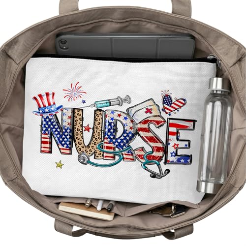 Nurse Graduation Gifts for Women, Nurse Medical Makeup Bag Appreciation Birthday Gifts for Nurses, 250th Anniversary 4th of July Cosmetic Pouch Bags with Zipper - B02 - style: American Flag