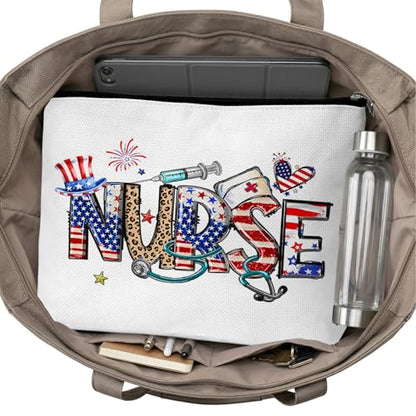 Nurse Graduation Gifts for Women, Nurse Medical Makeup Bag Appreciation Birthday Gifts for Nurses, 250th Anniversary 4th of July Cosmetic Pouch Bags with Zipper - B02 - style: American Flag