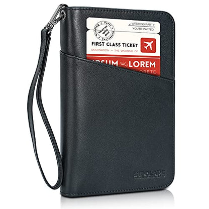 Polare Full Grain Leather Passport Holder Cover Case for Men and Women RFID Blocking Family Travel Wallet Holds 6 Passports - color: Black
