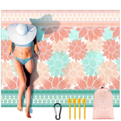 HIHOHO Beach Blanket Waterproof Sandproof Extra Large Beach Mat 79" X 83"/120"x108"for 1-8 Adults Quick Drying Durable Outdoor Picnic Mat for Beach Travel Camping Hiking - color: Beautiful Pink Flower, size: 79" X 83"（1~3 person）