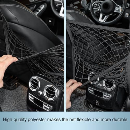 3-Layer Car Mesh Organizer Storage Bag Between Front Seats Kid Dog Pet Net Barrier Car Net Pocket Elastic Tissue Purse Holder Netting Pouch for SUV, Truck, Van 15.7" x 13.7" - size: 15.7 x 13.7 inch
