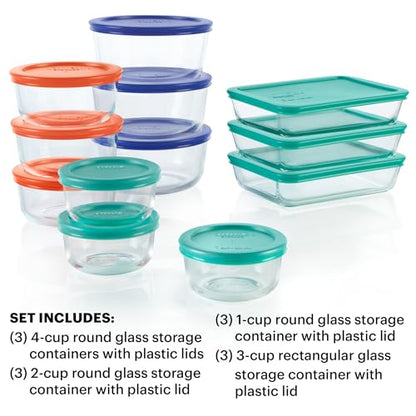 Pyrex Simply Store (12-Pack) Glass Food Storage Containers Set, (1, 2, & 3 Cup) Meal Prep Containers with Plastic BPA-Free Lids, Dishwasher & Microwave Safe - size: 12 Pack