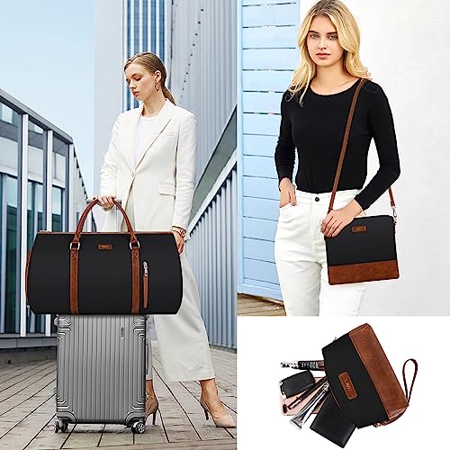 Convertible 2-in-1 Garment Bags for Travel, 50L Carry On Garment Duffle Bag With Shoe Compartment Large Weekender Bag for Women Men Hanging Suitcase Suit Travel Duffel Overnight Bags 4pcs Set - color: B-Black