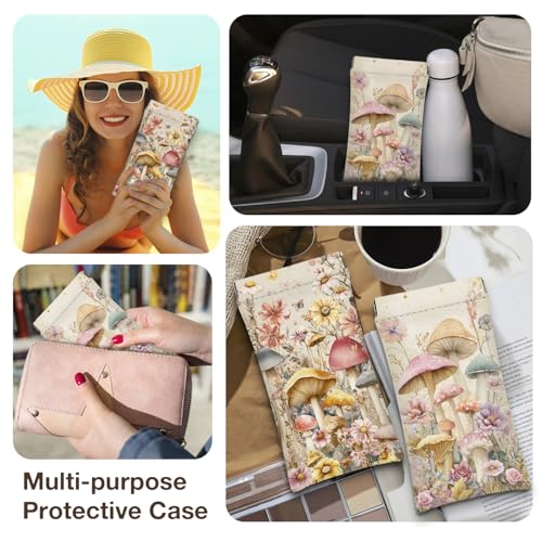 Eyeglasses Sunglasses Case PU Soft Squeeze Top Glasses Pouch for Women Student,Floral Pattern Portable Anti Scratch - color: Pink-mushroom02