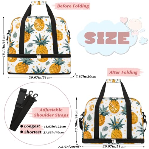 Travel Duffel Bag Pineapples Theme Weekender Bag with Shoe Compartment Foldable Overnight Bags for Travel Sports Lightweight Gym Bags for Men Women - color: Pineapples Theme