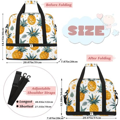 Travel Duffel Bag Pineapples Theme Weekender Bag with Shoe Compartment Foldable Overnight Bags for Travel Sports Lightweight Gym Bags for Men Women - color: Pineapples Theme