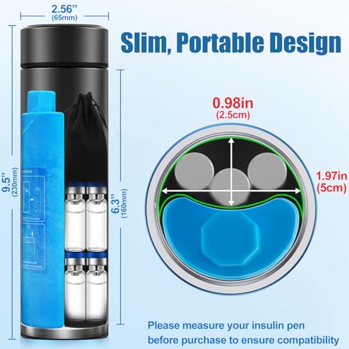 Insulin Travel Cooler Case for Diabetic Medications – TSA Approved Travel Cooler for 2-3 Pens – Reusable Medication Cooler with Cold Gel Bottle for Travel (Black) - color: Black