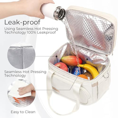 MAPLELILY Lunch Box for Men Women - Double Deck Insulated Lunch Bag, Large Leak Proof Tote Cooler, Wide Open Dual Compartment Lunch Bags with Shoulder Strap, For Work Picnic Hiking Beach, Beige - color: Beige