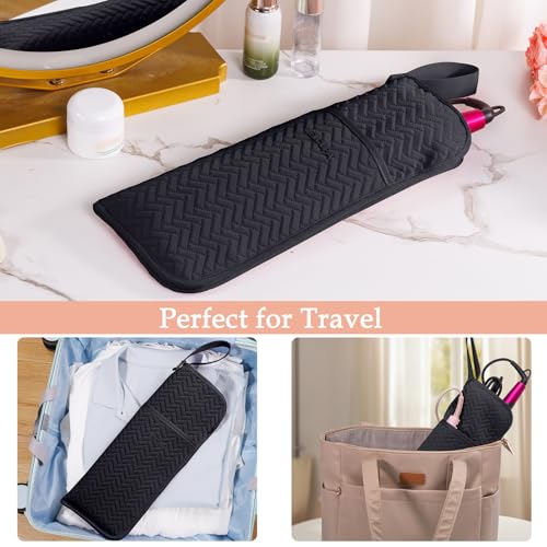 Hair Tools Travel Bag, Heat Resistant Curling Iron Holder & Flat Iron Case, Hot Tools Organizer Pouch for Hair Straightener, Hair Dryer, Crimper & Styling Accessories, Travel Makeup Bag - color: Black
