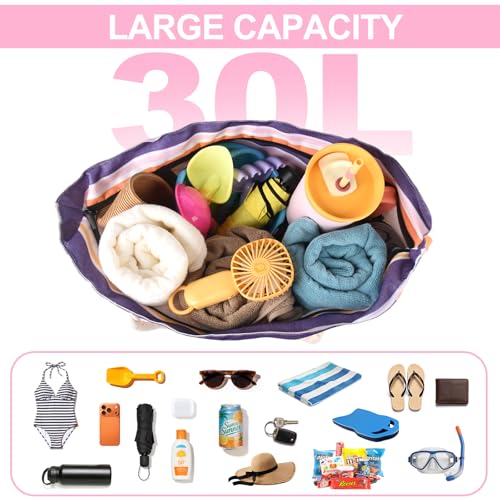 CaCTOUR Large Beach Bag Women,Beach Bags Waterproof Sandproof with Zipper Wet Pocket,Beach Tote Pool Bag for Swim Gym Travel - color: Pink