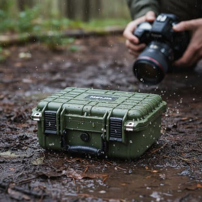 MEIJIA Portable All Weather Waterproof Protective Case,Hard Case,Camera Case With Customized Fit Foam,Fit Use of Drones,Camera,Equipments,Pistols,13.35 x11.63x5.98inches (Green) - color: Green
