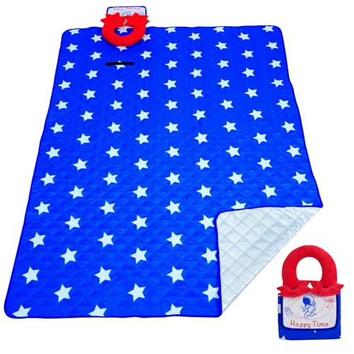 4th of July Foldable Waterproof Picnic Blanket with Soft Handle Pillow – Extra Large (80" x 60"), Machine Washable, Perfect for Outdoor, Beach, Park & Picnics, Gifts for Family & Friends