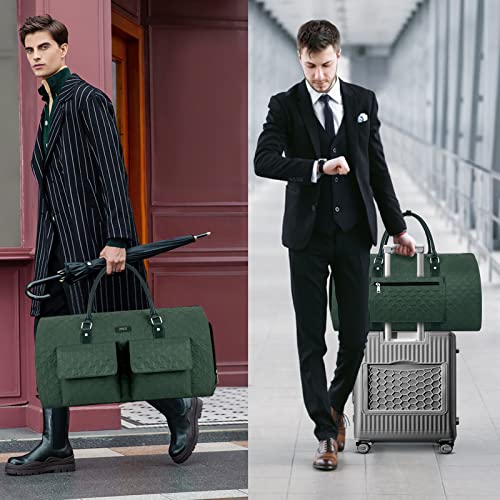 Garment Bag for Travel With Toiletry Bag Convertible Carry On Weekender Bag Large Travel Duffel Bags for Women 2 in 1 Hanging Suitcase Suit Travel Bags for Women & Men 3pcs Set (H-Green) - color: H-green