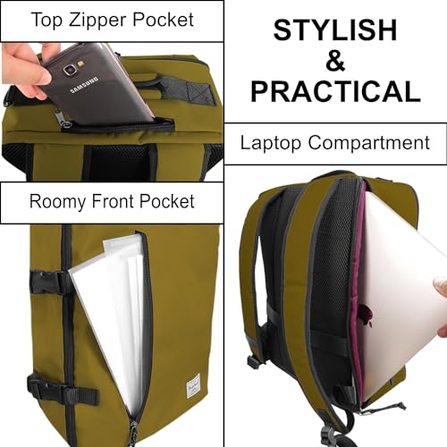 Travel Backpack 21L Minimalist Casual Small Carry-on Daypack 15-inch Laptop Notebook, Overnight Weekender Dark Yellow Mustard - color: Mustard
