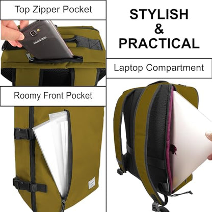 Travel Backpack 21L Minimalist Casual Small Carry-on Daypack 15-inch Laptop Notebook, Overnight Weekender Dark Yellow Mustard - color: Mustard