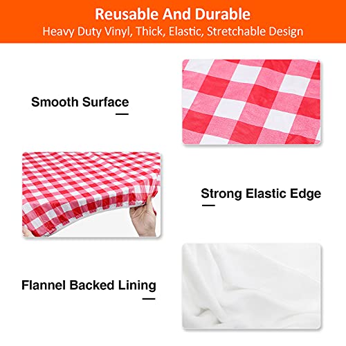 6ft Picnic Table and Bench Cover, Camping Essentials RV Gear, 72in Waterproof Windproof Outdoor Elastic All Around Tablecloth, Fitted Rectangle Tables and Seats, Red-White Checkered - color: Red-white Checkered, size: 72"
