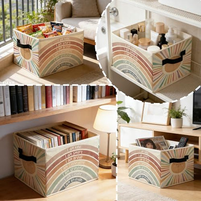 Boho Sunshine Rainbow Kids Storage Bins Box with Handles, Inspirational Positive Affirmations Foldable Basket Toybox for Classroom Kids Room Nursery Bathroom Home Clothes Toys Books - color: color-07