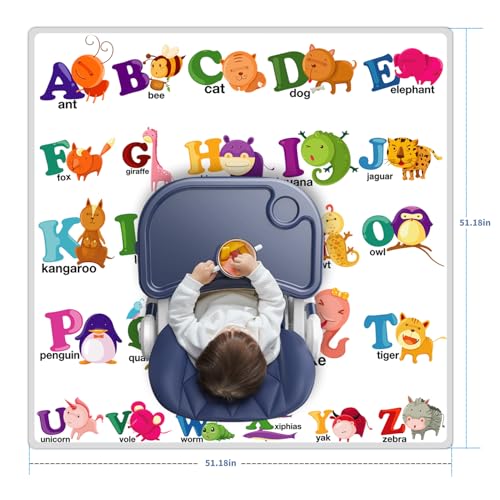 High Chair Splash pad, 51" 51 Non-Slip Waterproof Multi-Purpose Splash pad, Washable Splash pad for high Chair Floor Protection Table Cloth Portable Early Education Picnic Play mat (Alphabet) - color: English Alphabet