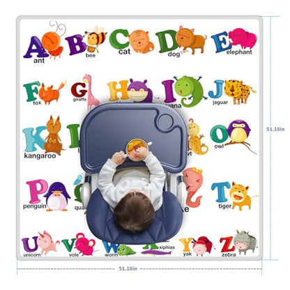High Chair Splash pad, 51" 51 Non-Slip Waterproof Multi-Purpose Splash pad, Washable Splash pad for high Chair Floor Protection Table Cloth Portable Early Education Picnic Play mat (Alphabet) - color: English Alphabet