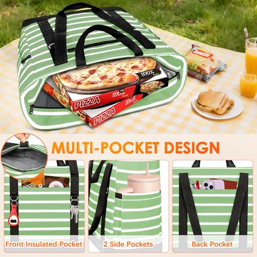 Cooler Bag Insulated, Soft Side Cooler, Reusable Grocery Bags with Zipper Closure, Thermal Leakproof Large Insulated Tote Bag for Hot/Cold Food for Grocery, Beach, Travel, Picnic - color: Light Green and White