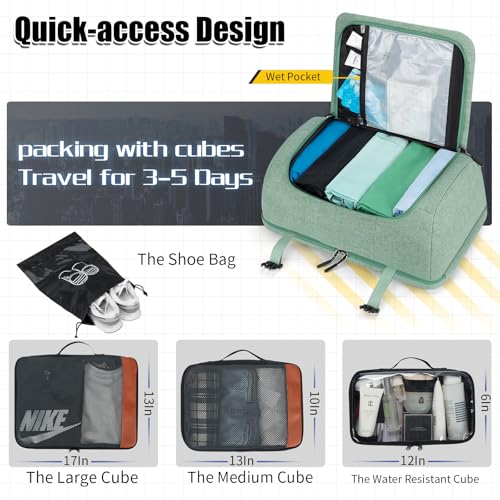 42L Travel Backpack with 4 Packing Cubes, TSA Friendly Flight Approved Carry-On Bag with USB Charging Port, Water-Resistant Weekender Business Backpack for Men Women, Fits 17.3" Laptop(Green) - color: Green