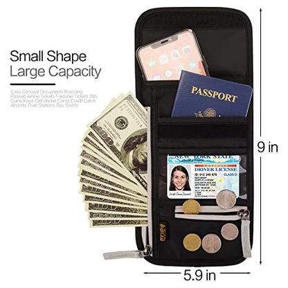 Neck Wallet Lightweight RFID Blocking Waterproof Travel Pouch Passport Wallets for Women Men - color: A-Black