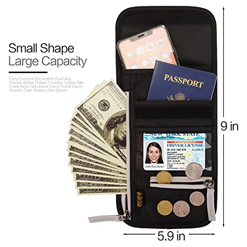 Neck Wallet Lightweight RFID Blocking Waterproof Travel Pouch Passport Wallets for Women Men - color: A-Black