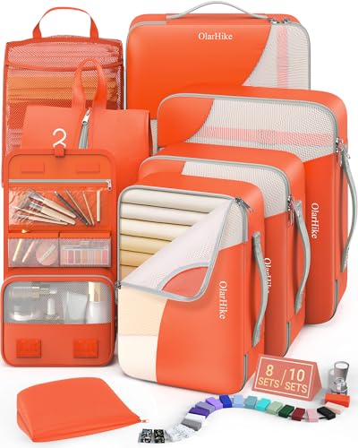 8 Set Packing Cubes for Travel, Gifts for Women Mom,Anti-Tearing Suitcase Organizer,OlarHike Vacation Essentials & Accessories for Cruise Ship - color: 17 Orange