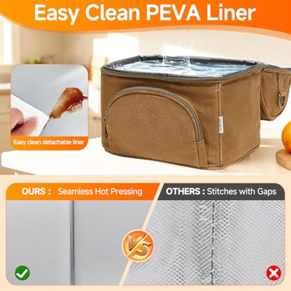 Waxed Canvas Lunch Bag with 2 XL Ice Packs, Canvas Lunch Box, Lunch Cooler for Men Work, 10.5L 2 Compartments Insulated Leakproof Cooler Bags for Camping, Beach and Road Trips - color: Biscuit Yellow