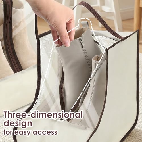 Portable Boots Storage Bag, Beige Dust Proof Boots Protector Carry Bag with Handle Shoe Dust Organizer Packing for Travel and Daily Use(Medium) - size: Medium