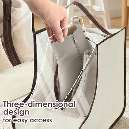 Portable Boots Storage Bag, Beige Dust Proof Boots Protector Carry Bag with Handle Shoe Dust Organizer Packing for Travel and Daily Use(Medium) - size: Medium