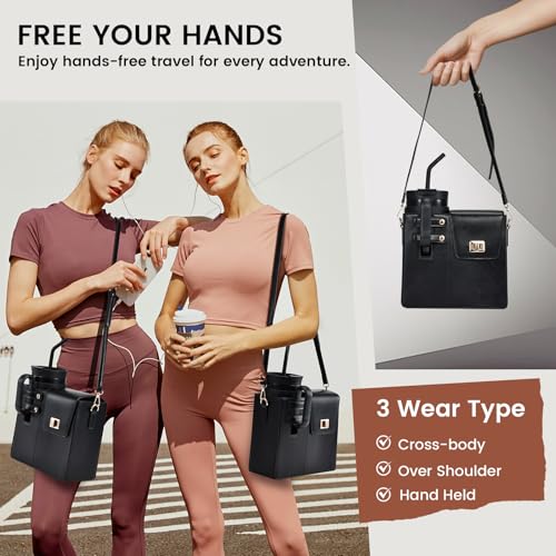 Outdoor Portable Crossbody Water Cup Purse Bag Water Bottle Carrier Bag with Phone Pocket Tumbler Carrier with Strap - color: Black