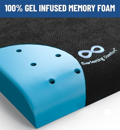 Everlasting Comfort Ventilated Wheelchair Cushions for Pressure Relief - Gel Memory Foam Wheel Chair Seat Cushion Pad for Seniors and Adults & Pain Relief - Soft Non-Slip Cover - Office Accessories