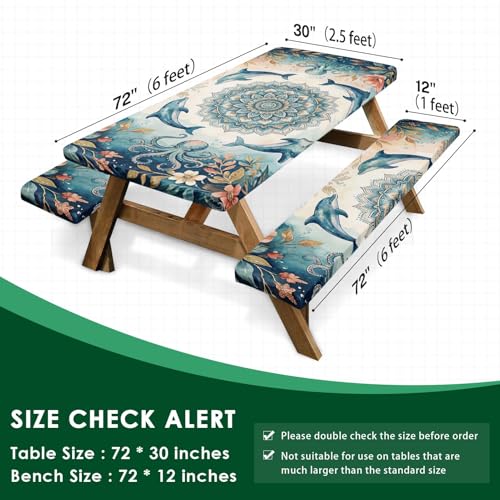 Picnic Table Cover with Bench Covers Elastic Edges, Coastal Camper Fitted Table Cover, Outdoor Camping Essentials 72 Inch 3PCS, Waterproof Camping Fitted Tablecloth with Drawstring Bag - color: Coastal, size: 72in