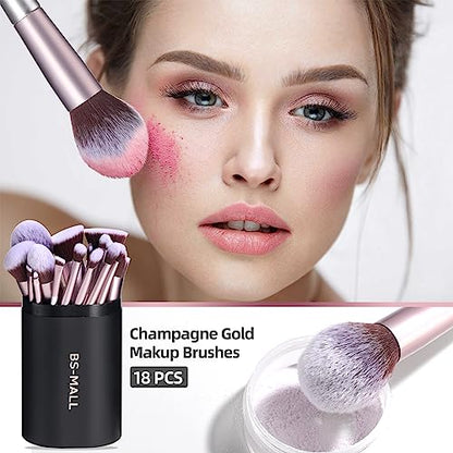 BS-MALL Makeup Brush Set 18 Pcs Premium Synthetic Foundation Powder Concealers Eye shadows Blush Makeup Brushes with black case - color: C-Purple