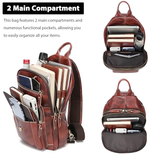 LANNSYNE Full Grain Leather Casual Sling Bag For Men Hiking/Travel/Business Crossbody Chest Bag Fits 12.9" iPad - color: Coffee for 12.9 Ipad