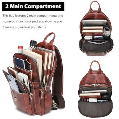 LANNSYNE Full Grain Leather Casual Sling Bag For Men Hiking/Travel/Business Crossbody Chest Bag Fits 12.9" iPad - color: Coffee for 12.9 Ipad