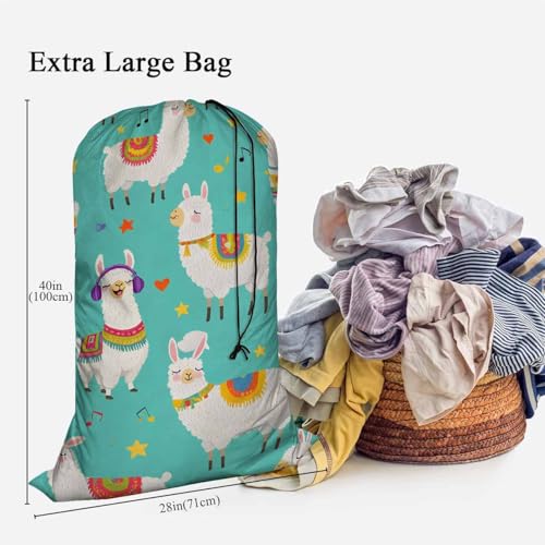 Swono Alpaca Large Dirty Clothes Laundry Bag for Laundry Basket Hamper, Cartoon Llamas Cute Animal Wildlife Machine Washable Dirty Clothes Organizer, 28x40 Inch, Blue - color: Alpaca