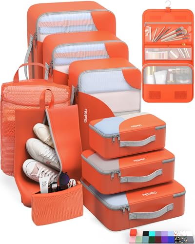 10 Set Packing Cubes for Travel, Gifts for Women Mom,Anti-Tearing Suitcase Organizer,OlarHike Vacation Essentials & Accessories for Cruise Ship - color: 17 Orange